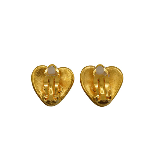 VINTAGE CHANEL EARRINGS HEART COCOMARK GOLD ACCESSORY 95P 90350550