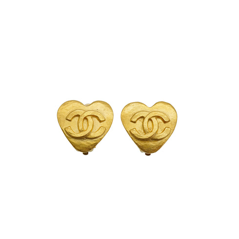 VINTAGE CHANEL EARRINGS HEART COCOMARK GOLD ACCESSORY 95P 90350550