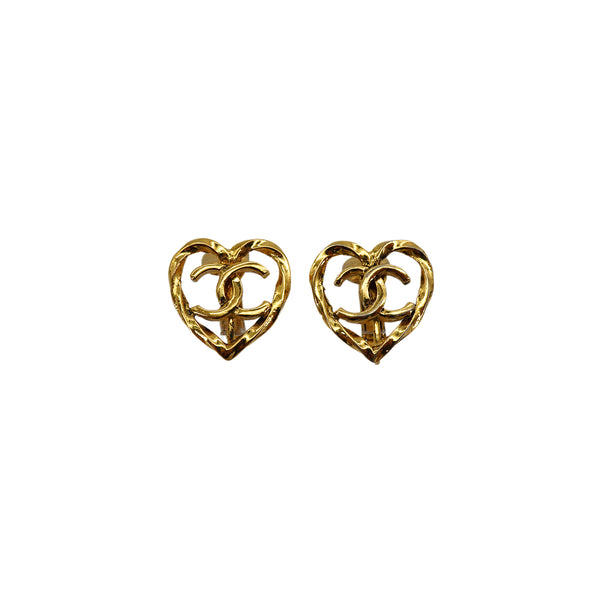 VINTAGE CHANEL EARRINGS HEART COCOMARK GOLD ACCESSORY 90330659