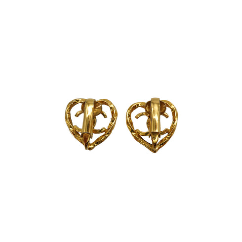 VINTAGE CHANEL EARRINGS HEART COCOMARK GOLD ACCESSORY 90330659