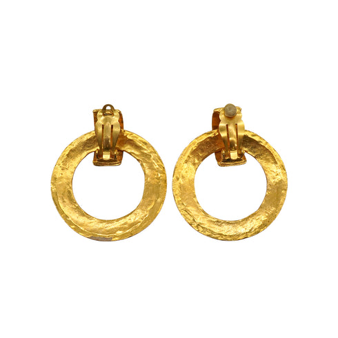 VINTAGE CHANEL EARRINGS HOOP LOGO GOLD ACCESSORY 28 90338278