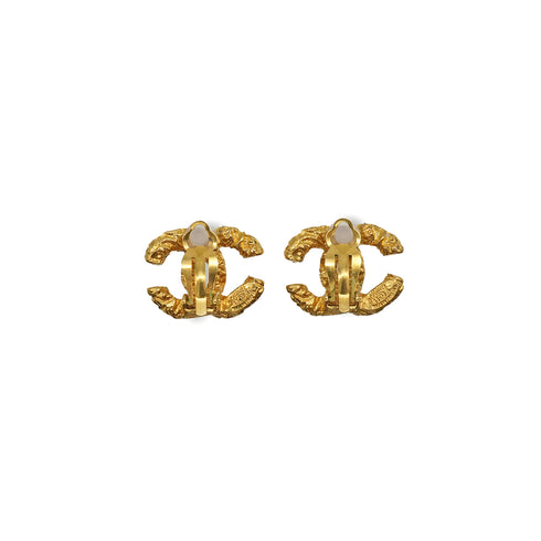 VINTAGE CHANEL EARRINGS LAVA COCOMARK GOLD ACCESSORY 93A 90337712