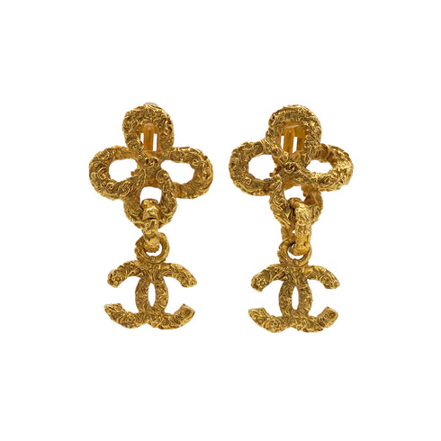 VINTAGE CHANEL EARRINGS LAVA COCOMARK SWING GOLD ACCESSORY 93A 90337714