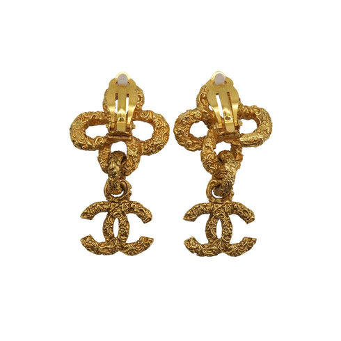 VINTAGE CHANEL EARRINGS LAVA COCOMARK SWING GOLD ACCESSORY 93A 90337714