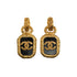 VINTAGE CHANEL EARRINGS LAVA COCOMARK SWING GOLD BLACK ACCESSORY 93A 90346692