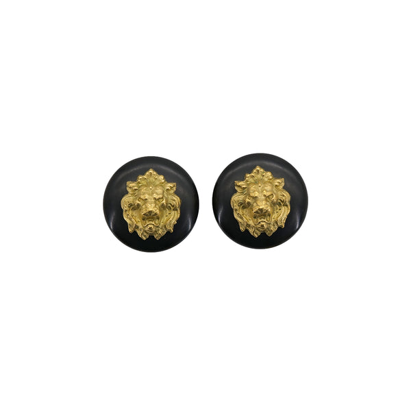 VINTAGE CHANEL EARRINGS LION BLACK GOLD ACCESSORY 94A 90324770
