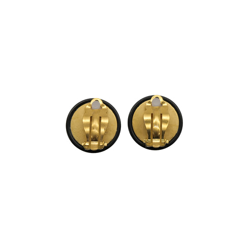 VINTAGE CHANEL EARRINGS LION BLACK GOLD ACCESSORY 94A 90324770