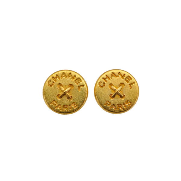 VINTAGE CHANEL EARRINGS LOGO BUTTON MOTIF ACCESSORY 94A 90326610