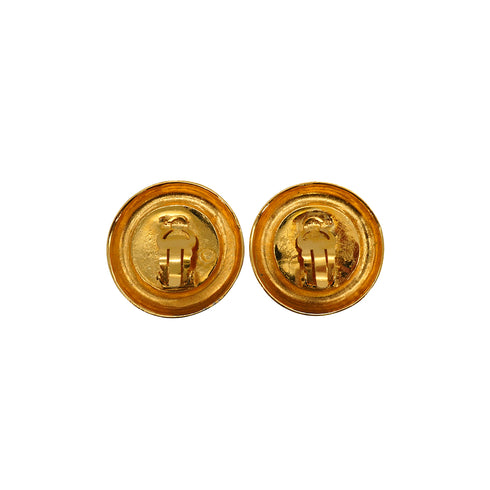 VINTAGE CHANEL EARRINGS LOGO FAUX PEARL ROUND GOLD ACCESSORY 90338258