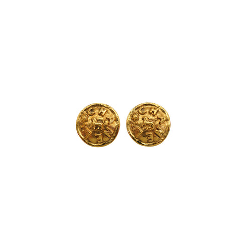 VINTAGE CHANEL EARRINGS LOGO LION GOLD ACCESSORY 23 90338255