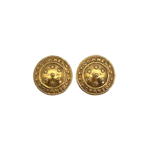 VINTAGE CHANEL EARRINGS LOGO ROUND GOLD ACCESSORY 90327999