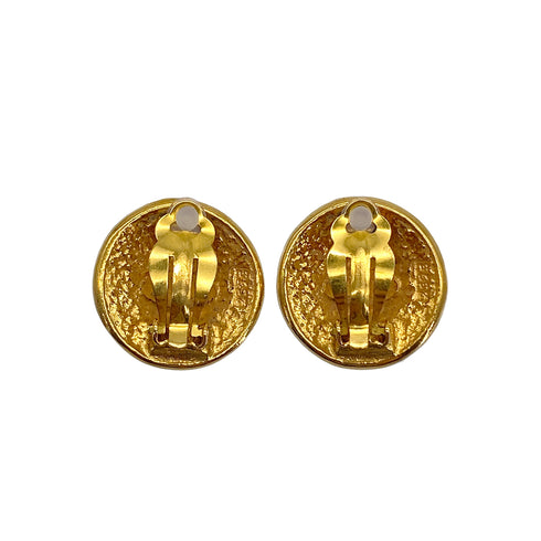 VINTAGE CHANEL EARRINGS LOGO ROUND GOLD ACCESSORY 90327999