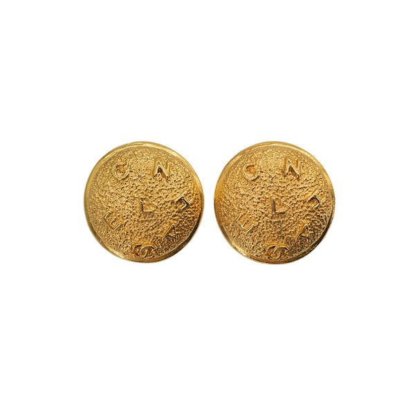 VINTAGE CHANEL EARRINGS LOGO ROUND GOLD ACCESSORY 90323143