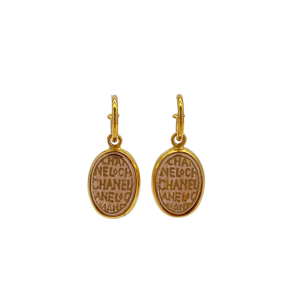 VINTAGE CHANEL EARRINGS LOGO SWING COLOR STONE GOLD ACCESSORY 99A 90322161