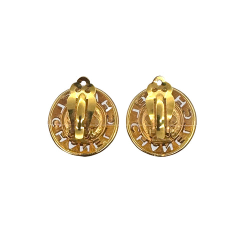 VINTAGE CHANEL EARRINGS LOGO TURQUOISE BLUE GOLD ACCESSORY 90323116