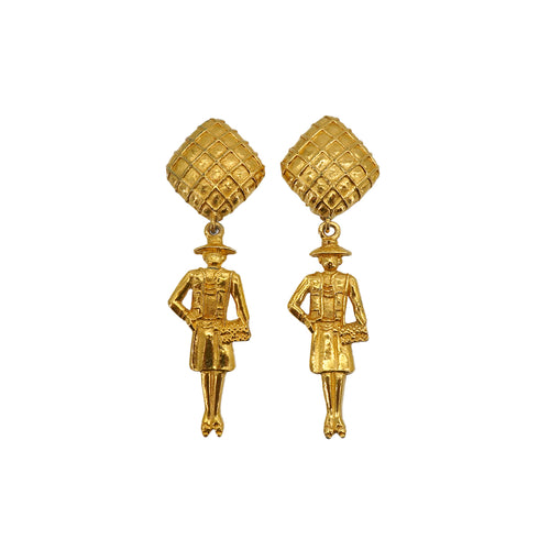 VINTAGE CHANEL EARRINGS MADEMOISELLE MATELASSE SWING GOLD ACCESSORY 90338276