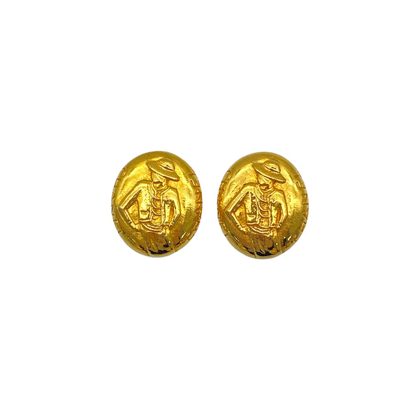 VINTAGE CHANEL EARRINGS MADEMOISELLE OVAL GOLD ACCESSORY 90325286