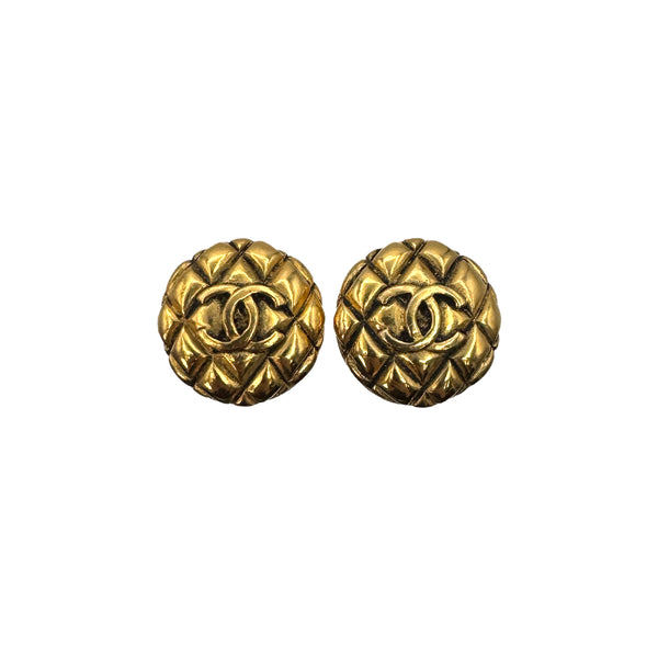 VINTAGE CHANEL EARRINGS MATELASSE COCOMARK GOLD ACCESSORY 25 90323113