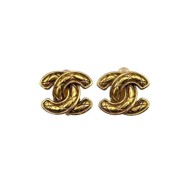 VINTAGE CHANEL EARRINGS MATELASSE COCOMARK GOLD ACCESSORY 90312673