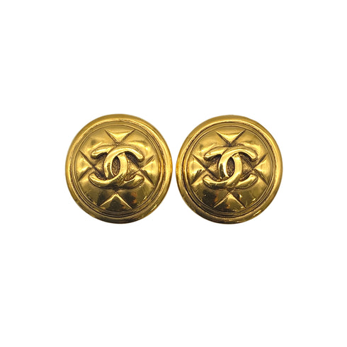 VINTAGE CHANEL EARRINGS MATELASSE COCOMARK ROUND ACCESSORY 90325786