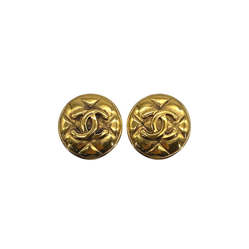 VINTAGE CHANEL EARRINGS MATELASSE COCOMARK ROUND ACCESSORY 90328006