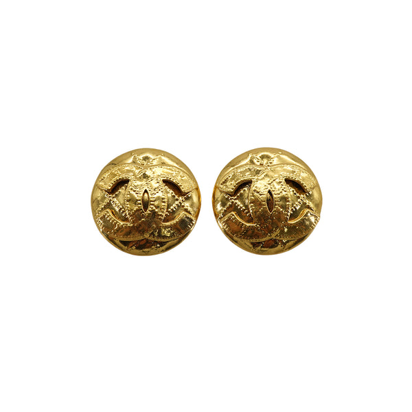 VINTAGE CHANEL EARRINGS MATELASSE COCOMARK ROUND ACCESSORY 94P 90330686