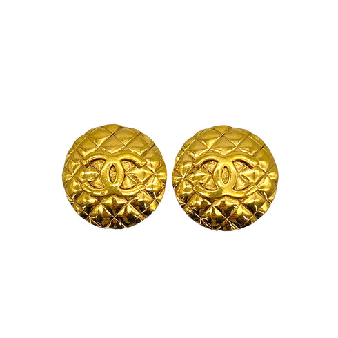 VINTAGE CHANEL EARRINGS MATELASSE COCOMARK ROUND GOLD ACCESSORY 23 90327877
