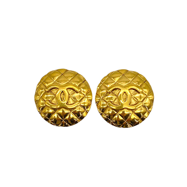 VINTAGE CHANEL EARRINGS MATELASSE COCOMARK ROUND GOLD ACCESSORY 23 90327877
