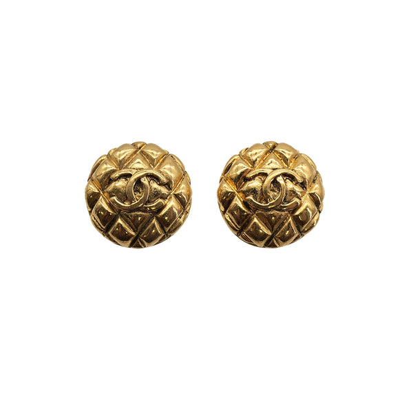 VINTAGE CHANEL EARRINGS MATELASSE ROUND COCOMARK GOLD ACCESSORY 25 90313297