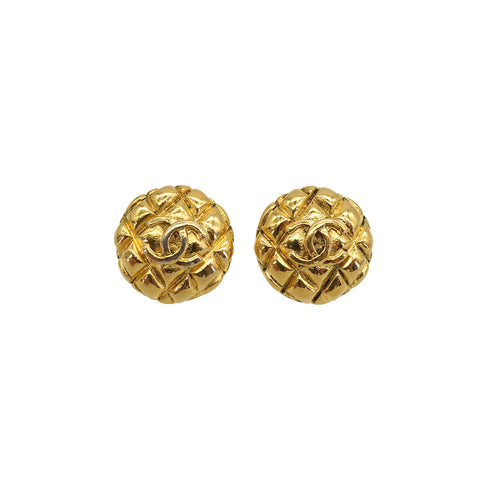 VINTAGE CHANEL EARRINGS MATELASSE ROUND COCOMARK GOLD ACCESSORY 25 90337669