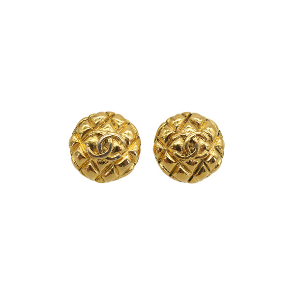 VINTAGE CHANEL EARRINGS MATELASSE ROUND COCOMARK GOLD ACCESSORY 25 90337669