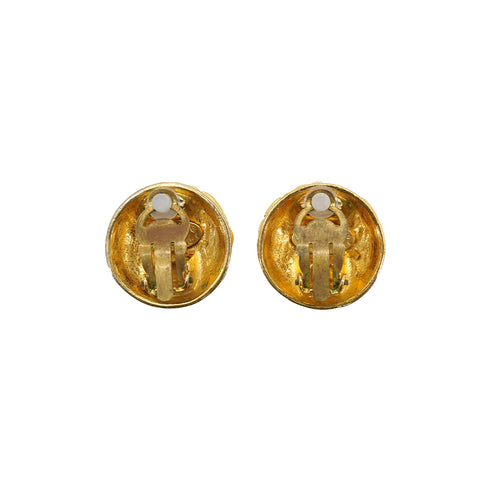 VINTAGE CHANEL EARRINGS MATELASSE ROUND COCOMARK GOLD ACCESSORY 25 90337669