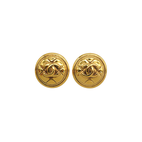 VINTAGE CHANEL EARRINGS MATELASSE ROUND COCOMARK GOLD ACCESSORY 90337703