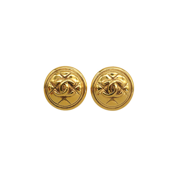 VINTAGE CHANEL EARRINGS MATELASSE ROUND COCOMARK GOLD ACCESSORY 90337703