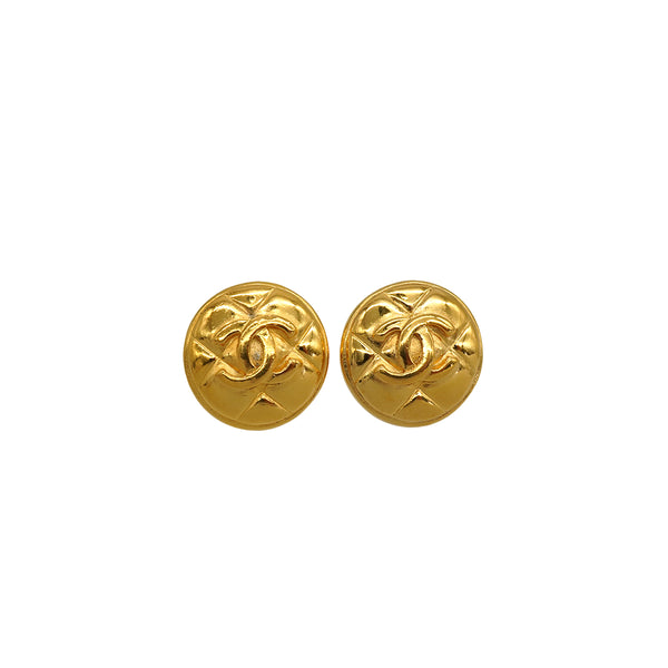 VINTAGE CHANEL EARRINGS MATELASSE ROUND COCOMARK GOLD ACCESSORY 90350570