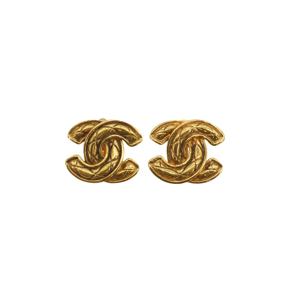 VINTAGE CHANEL EARRINGS MATELLASSE COCOMARK GOLD ACCESSORY 90350544