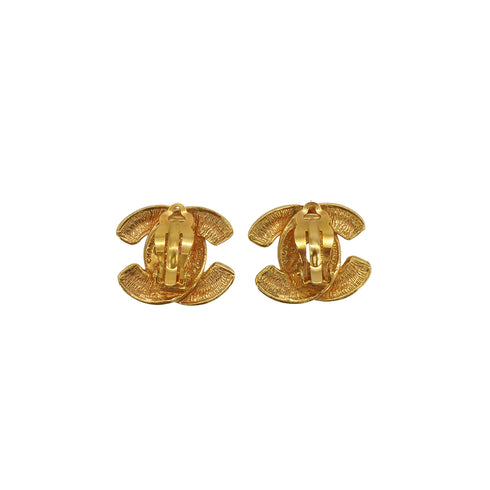 VINTAGE CHANEL EARRINGS MATELLASSE COCOMARK GOLD ACCESSORY 90350544