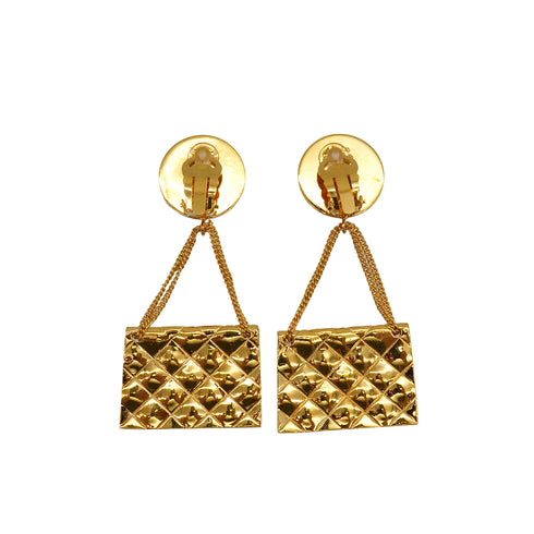 VINTAGE CHANEL EARRINGS MATELLASSE MOTIF COCOMARK SWING GOLD ACCESSORY 93A 90349286