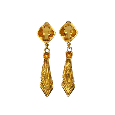 VINTAGE CHANEL EARRINGS NECKTIE MOTIF COCOMARK SWING GOLD ACCESSORY 90331871