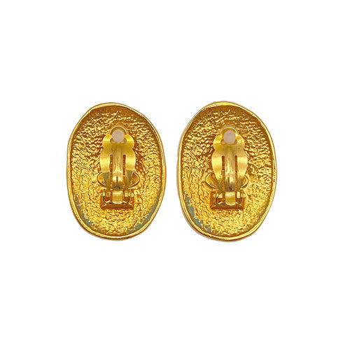 VINTAGE CHANEL EARRINGS OVAL COCOMARK GOLD ACCESSORY 26 90325278