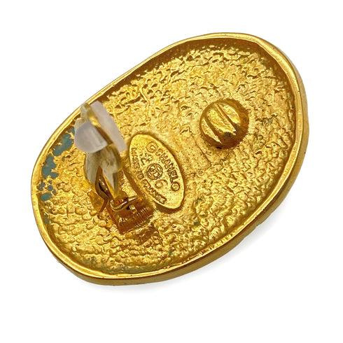 VINTAGE CHANEL EARRINGS OVAL COCOMARK GOLD ACCESSORY 26 90325278