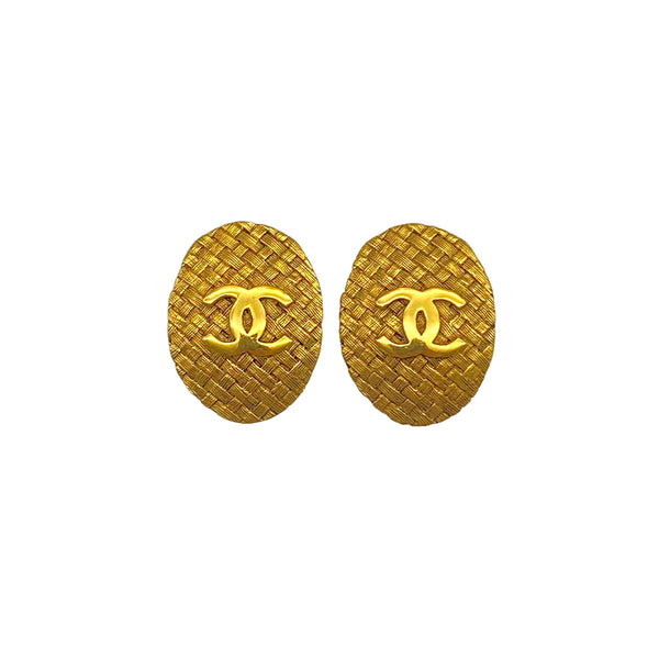 VINTAGE CHANEL EARRINGS OVAL COCOMARK GOLD ACCESSORY 29 90325277