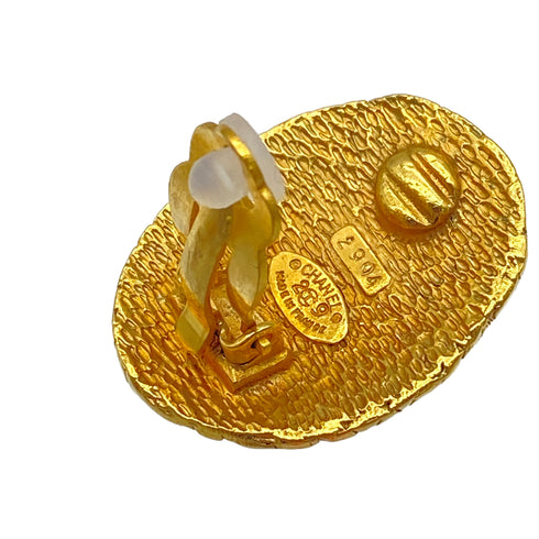 VINTAGE CHANEL EARRINGS OVAL COCOMARK GOLD ACCESSORY 29 90325277