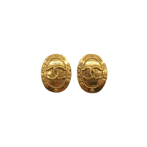 VINTAGE CHANEL EARRINGS OVAL COCOMARK LOGO GOLD ACCESSORY 28 90337709