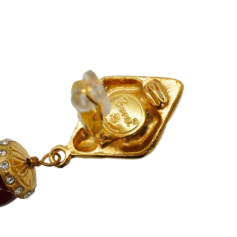 VINTAGE CHANEL EARRINGS RHINESTONE SWING DIA GOLD ACCESSORY 90340471