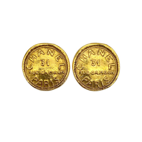 VINTAGE CHANEL EARRINGS ROUND 31 RUE CAMBON GOLD ACCESSORY 90319599