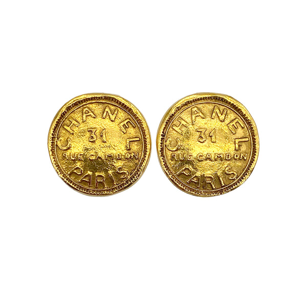 VINTAGE CHANEL EARRINGS ROUND 31 RUE CAMBON GOLD ACCESSORY 90319599
