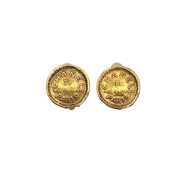 VINTAGE CHANEL EARRINGS ROUND 31 RUE CAMBON GOLD ACCESSORY 90321096