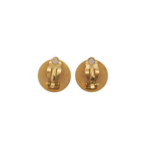 VINTAGE CHANEL EARRINGS ROUND CLOVER BLACK GOLD ACCESSORY 93A 90323150