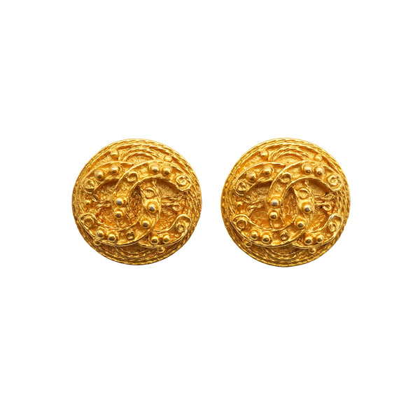 VINTAGE CHANEL EARRINGS ROUND COCOMARK ACCESSORY 94A 90334999